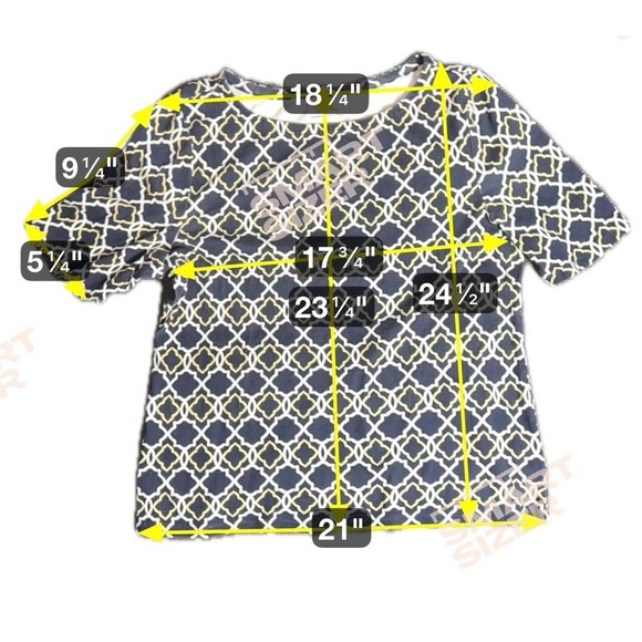 Charter Club Women XL Navy Blue Geometric Pima Cotton Boat Neck T-Shirt Top - Picture 6 of 7